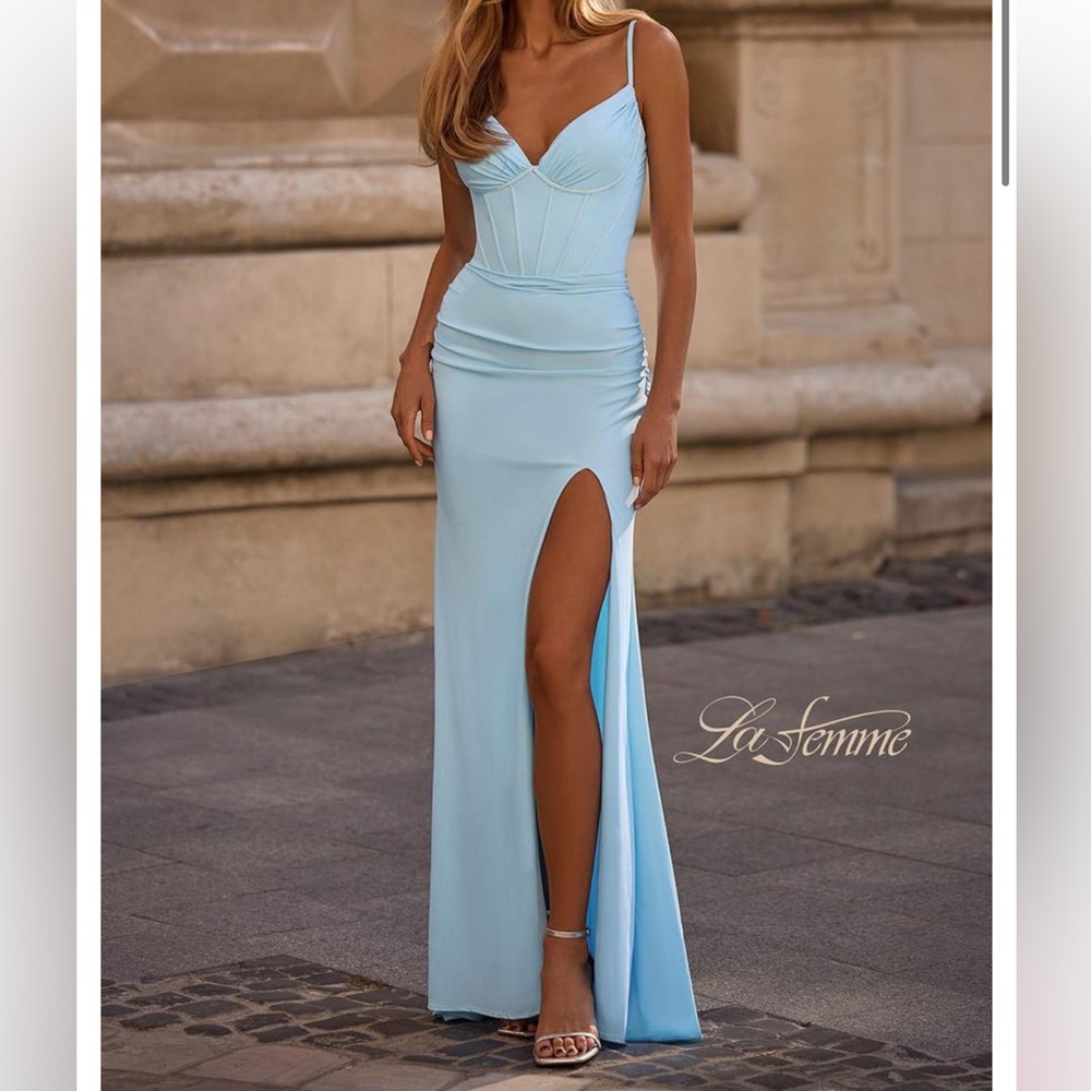 La Femme Sky Blue Maxi Dress